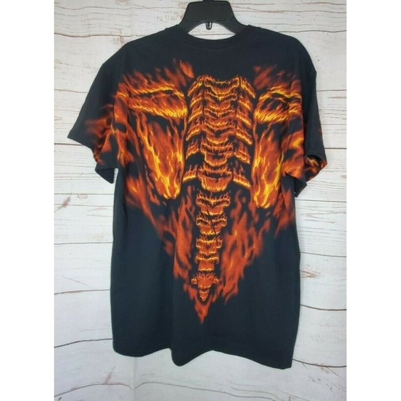 Liquid Blue Flaming Skull Halloween Black Orange Flame PreShrunk Cotton T Shirt - Picture 8 of 10